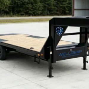 8.5×25 Gooseneck Flatbed Equipment Trailer – Tandem Dual Axle Black – Wellzship