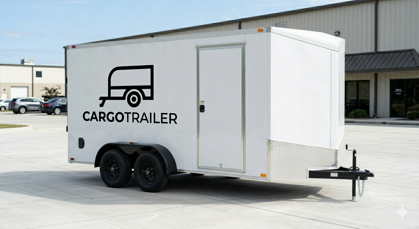 P4-i1.png 7×16 V-Nose Enclosed Cargo Trailer – Tandem Axle (White) – CARGOTRAILER - Image 1