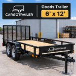 Cargotrailer 6′ x 12′ Goods Trailer – Tandem Axle, Wood Deck, Mesh Ramp Gate