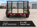 Cargotrailer 6′ x 10′ Flatbed Trailer – Tandem Axle, Wood Deck, Bi-Fold Mesh Ramp Gate - Image 3