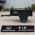 Cargotrailer 4′ x 6′ Motorbike Trailer – Single Axle, Steel Box Body, Top Rail - Image 4