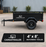 Cargotrailer 4′ x 8′ Motorbike Trailer – Single Axle, Steel Box Body, Top Rail - Image 4