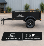 Cargotrailer 5′ x 8′ Motorbike Trailer – Single Axle, Steel Box Body, Top Rail - Image 4