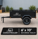 Cargotrailer 6′ x 10′ Motorbike Trailer – Single Axle, Steel Box Body, Top Rail - Image 4