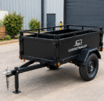 Cargotrailer 7′ x 12′ Motorbike Trailer – Single Axle, Steel Box Body, Top Rail