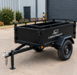 Cargotrailer 7′ x 14′ Motorbike Trailer – Single Axle, Steel Box Body, Top Rail