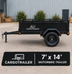 Cargotrailer 7′ x 14′ Motorbike Trailer – Single Axle, Steel Box Body, Top Rail - Image 4